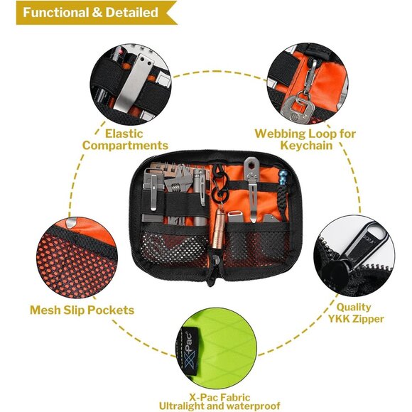 VE10 EDC Pouch Small Pocket Tool Pouch with 10 Compartments, Men's Pocket Organi - Picture 6 of 10